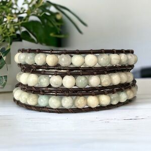 Amazonite Beaded Leather Wrap Bracelet